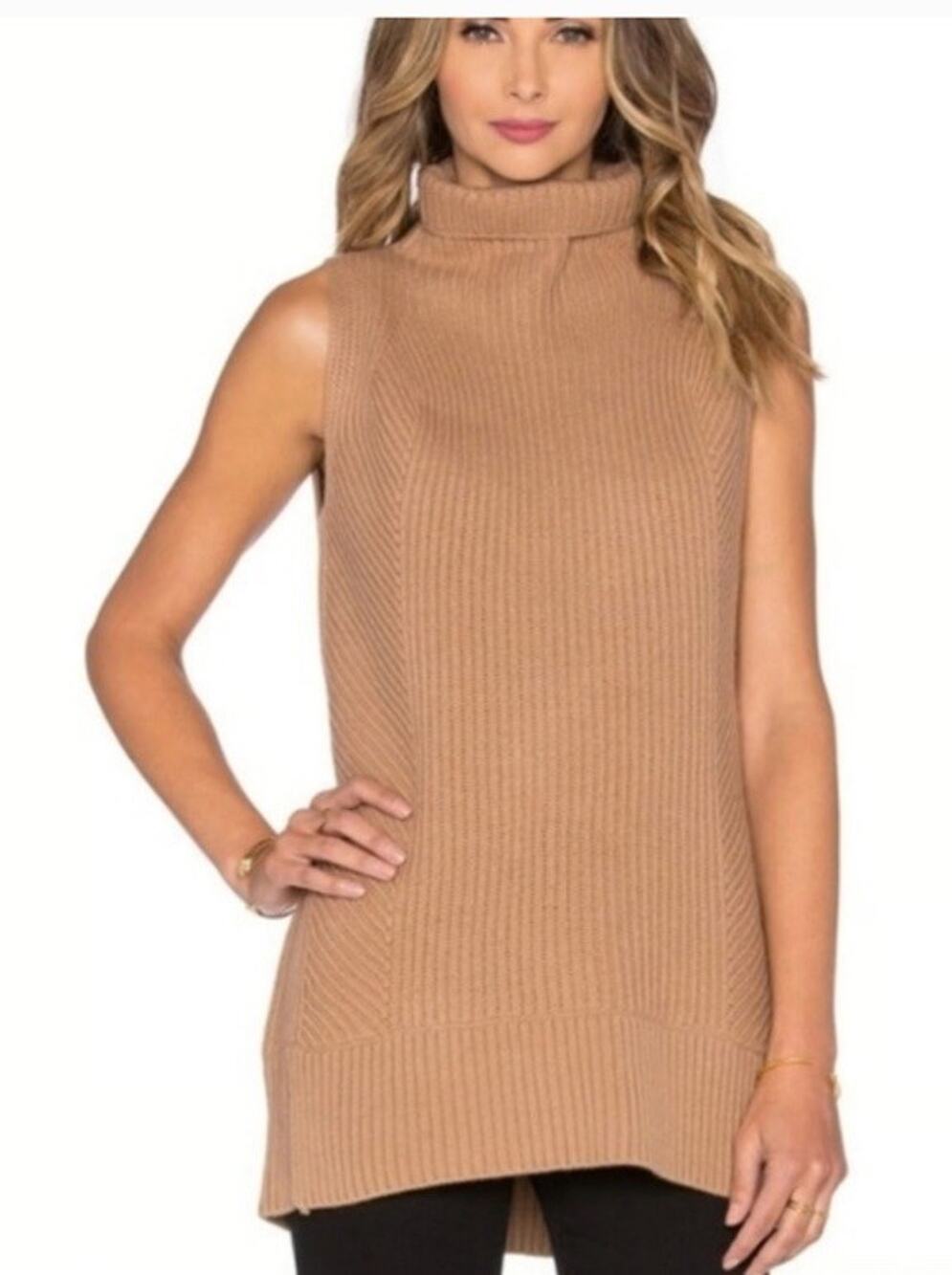Vince Women Sleeveless Ribbed Turtleneck Sweater Tunic Wool Cashmere Sz XS Heavy